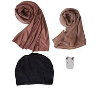 Soft Jersey & Elegant Chiffon Hijab Essentials Set - 5-Piece Beginner Modest Wear Bundle, Scarves with Undercap, Pins & Magnetic Pins for Muslim Women (Beige)