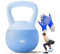 Soft Kettlebell for Women and Men Cushioned Kettle bell Anti-Slip Grip Weight for Home Workouts, Safe Strength Training Kettlebells Sets with Non-slip Gloves (Blue, 4kg)