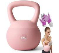 Soft Kettlebell for Women and Men Cushioned Kettle bell Anti-Slip Grip Weight for Home Workouts, Safe Strength Training Kettlebells Sets with Non-slip Gloves (Pink, 4kg)