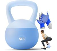Soft Kettlebell for Women and Men Cushioned Kettle bell Anti-Slip Grip Weight for Home Workouts, Safe Strength Training Kettlebells Sets with Non-slip Gloves (Blue, 5kg)