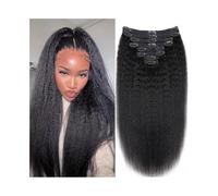 Soft Kinky Straight Clip in Hair Extensions Real Human for Women Double Weft Full Head Brazilian Remy Yaki ins Natural Black Color Long(24inches)