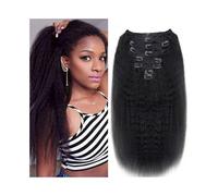 Soft Kinky Straight Clip in Hair Extensions Real Human Natural Black Double Weft ins Long(22 inches,120g)