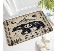 Soft Kitchen Mats Bear Mystic Trees Mountain Moon Hunting Silhouette Welcome Mat Hardwearing Entrance Carpet For Hall Hallway Patio 40X60Cm