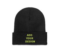 Soft Knit Beanie Cap Your Own Picture Text Logo Mens Womens Unisex Hats Black