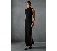 Soft Knit Grown On Neck Sleeveless Split Leg Maxi Dress MissPap Black XS/S