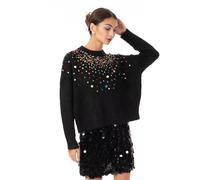 Soft Knit Jumper with Multi-Coloured Disco Sequin Embellishment CY Black One Size