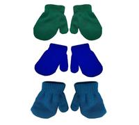 Soft Knit Winter Mittens for Toddlers Age 0-6 Years Girls Neutral Colors - Warm Stretchy Gloves Kids Hand Protection Infant Baby Toddler Gloves for Cold Weather (Dark Green + Lake Blue + Royal Blue)
