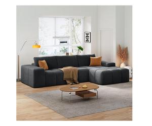 Soft L-Shaped Cloud Sofa with Premium Chenille and High-Resilience Foam, Shape-Retaining Seat with Armrests, 290L x 177W x 62H cm, Black Aosom UK