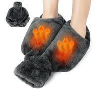 Soft Large Foot Cover,Hot Water Bottle for Feet and Hands,Warm Foot Cushion, 2L Heated Warmer with Washable Plush Cover, Non-Electric Heated Warmer for Pain Relief (Dark Grey, with Heel)