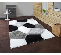 Soft Large Shaggy Rugs Modern 3D Design Carved Fluffy Rugs for Living Room Bedroom Small Floor Mats (Black White, 160 x 230 cm)