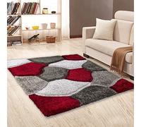 Soft Large Shaggy Rugs Modern 3D Design Carved Fluffy Rugs for Living Room Bedroom Small Floor Mats (Red Grey, 120 x 170 cm)