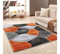 Soft Large Shaggy Rugs Modern 3D Design Carved Fluffy Rugs for Living Room Bedroom Small Floor Mats (Orange Grey, 60 x 110 cm)