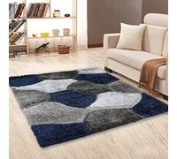 Soft Large Shaggy Rugs Modern 3D Design Carved Fluffy Rugs for Living Room Bedroom Small Floor Mats (Blue Grey, 80 x 150 cm)