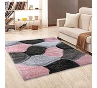 Soft Large Shaggy Rugs Modern 3D Design Carved Fluffy Rugs for Living Room Bedroom Small Floor Mats (Pink Grey, 60 x 110 cm)