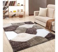 Soft Large Shaggy Rugs Modern 3D Design Carved Fluffy Rugs for Living Room Bedroom Small Floor Mats (Brown Beige, 160 x 230 cm)