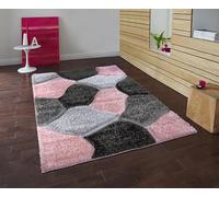 Soft Large Shaggy Rugs Modern 3D Design Carved Fluffy Rugs for Living Room Bedroom Small Floor Mats (Pink Grey, 200 x 290 cm)