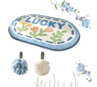 Soft Leaf Non-Slip Bath Mat 50x80cm with 2 Shower Puffs,Microfibre Quick Dry Bathroom Rug Set,Machine Washable Absorbent Door Mat for Bathroom,Bedroom,Living Room Carpet Decoration(Blue White)