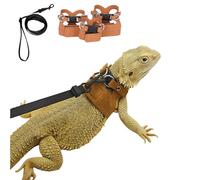 Soft Leath Harness and Leash Set for Bearded Dragon S M L 3 Size Adjustable Lizard Harness Vest Traction Rope Training Walking for Small Animal Reptile Squirrel Rat (Brown)