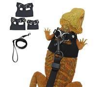 Soft Leath Harness and Leash Set for Bearded Dragon S M L 3 Size Adjustable Lizard Harness Vest Traction Rope Training Walking for Small Animal Reptile Squirrel Rat (Black)
