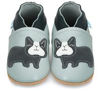 Soft Leather Baby Shoes with Suede Soles - Toddler Shoes - Infant Shoes - Pre Walker Shoes - Crib Shoes - Bridget Bulldog Grey 0-6 Months