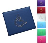Soft Leather Disabled Badge Holder Wallet - Premium Accessible Permit Holder for Disability Parking Cards, Durable Protection Case with Clear Window, RFID-Safe Travel Pass Organizer (Blue)