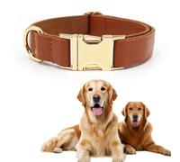 Soft Leather Dog Collars with Safety Quick Release Metal Buckle, Natural Cotton Padded Leather Collar for Small Medium Large Dogs (Brown,XL)