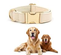 Soft Leather Dog Collars with Safety Quick Release Metal Buckle, Natural Cotton Padded Leather Collar for Small Medium Large Dogs (Beige,S)