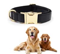 Soft Leather Dog Collars with Safety Quick Release Metal Buckle, Natural Cotton Padded Leather Collar for Small Medium Large Dogs (Black,XL)