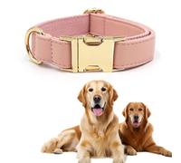 Soft Leather Dog Collars with Safety Quick Release Metal Buckle, Natural Cotton Padded Leather Collar for Small Medium Large Dogs (Pink,XS)