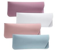 Soft Leather Glasses Cases, 4pcs Eyeglasses Case Portable PU Leather Glasses Bag Sunglasses Pouch for Women Men 2.8 x 6.8 Inch, 4 Colors.glass cases for women soft