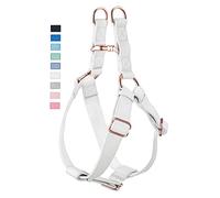 Soft Leather No Pull Dog Harness - Adjustable Step in Dog Harness with Rose Gold Heavy Duty Metal Buckle, Freedom Nylon Dog Halter Vests for Small Medium Large Dogs Easy Walking Training (White,M)