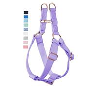 Soft Leather No Pull Dog Harness - Adjustable Step in Dog Harness with Rose Gold Heavy Duty Metal Buckle, Freedom Nylon Dog Halter Vests for Small Medium Large Dogs Easy Walking Training (L,Purple)