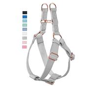 Soft Leather No Pull Dog Harness - Adjustable Step in Dog Harness with Rose Gold Heavy Duty Metal Buckle, Freedom Nylon Dog Halter Vests for Small Medium Large Dogs Easy Walking Training M, Grey