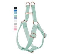 Soft Leather No Pull Dog Harness - Adjustable Step in Dog Harness with Rose Gold Heavy Duty Metal Buckle, Freedom Nylon Dog Halter Vests for Small Medium Large Dogs Easy Walking Training (Green,M)