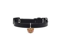 Soft Leather Pet Collar, Lightweight Decorative Necklace for Cats & Small Dogs, Cute Bear Charm, Safety or Standard Buckle, 3 Black - Standard Buckle,L (Adjustable 25-35cm)