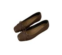 Soft-Leather Square-Toe Bow Shoes, Low-Cut Shoes, Versatile and Comfortable Women's Shoes with Soft Soles for The Commute,Brown,6 UK