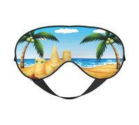 Soft Light Blocking Cartoon Beach Sand House Print Sleep Mask for Side Sleeper Women Men,Breathable Eye Mask with Adjustable Strap