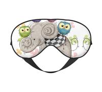 Soft Light Blocking Cartoon Elephant and Owls Floral Print Sleep Mask for Side Sleeper Women Men,Breathable Eye Mask with Adjustable Strap