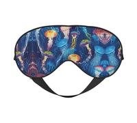 Soft Light Blocking Colored Jellyfish Print Sleep Mask for Side Sleeper Women Men,Breathable Eye Mask with Adjustable Strap