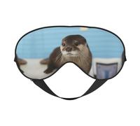 Soft Light Blocking Cute Otter Print Sleep Mask for Side Sleeper Women Men,Breathable Eye Mask with Adjustable Strap