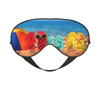 Soft Light Blocking Flip-Flops On A Sandy Beach Print Sleep Mask for Side Sleeper Women Men,Breathable Eye Mask with Adjustable Strap