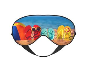 Soft Light Blocking Flip-Flops On A Sandy Beach Print Sleep Mask for Side Sleeper Women Men,Breathable Eye Mask with Adjustable Strap