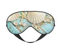 Soft Light Blocking Ocean Sea Beach Seashells Starfish Blue Print Sleep Mask for Side Sleeper Women Men,Breathable Eye Mask with Adjustable Strap