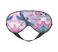 Soft Light Blocking Pink Flower and Blue Dragonfly Print Sleep Mask for Side Sleeper Women Men,Breathable Eye Mask with Adjustable Strap
