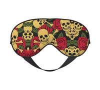 Soft Light Blocking Rose and Skull Print Sleep Mask for Side Sleeper Women Men,Breathable Eye Mask with Adjustable Strap