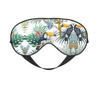 Soft Light Blocking Tropical Leaves Bird Print Sleep Mask for Side Sleeper Women Men,Breathable Eye Mask with Adjustable Strap