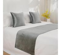 Soft Light Gray Velvet Bed Runner with Matching Cushs ry Hotel Bedding Set Cozy Bedread for Inns & B&Bs Includes 1 Pillowcase