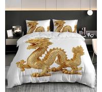 Soft Lightweight Duvet Cover Set Chinese Golden Dragon Pattern Three Piece Bedding Sets Super King 102x87 inch, Hypoallergenic Microfiber Gold Duvet Cover Set For Kids Teen Adult