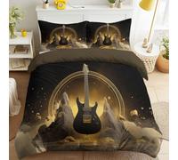 Soft, Lightweight Duvet Cover Set | Fantasy Rock Roll Heavy Bedding Set with Pillowcases Electric Guitar Portal Smoke Quilt Cover with Zipper Closure for Boys, Girls, and Adults 230 x 220 cm
