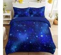 Soft, Lightweight Duvet Cover Set | Mystic Space Outer Bedding Set with Pillowcases Starry Universe Navy Black Quilt Cover with Zipper Closure for Boys, Girls, and Adults 120 x 150 cm